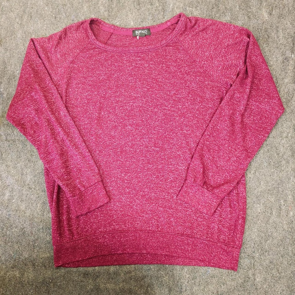 Buffalo David Bitton Pink Red Marl Knit Raglan Sweatshirt Womens Medium